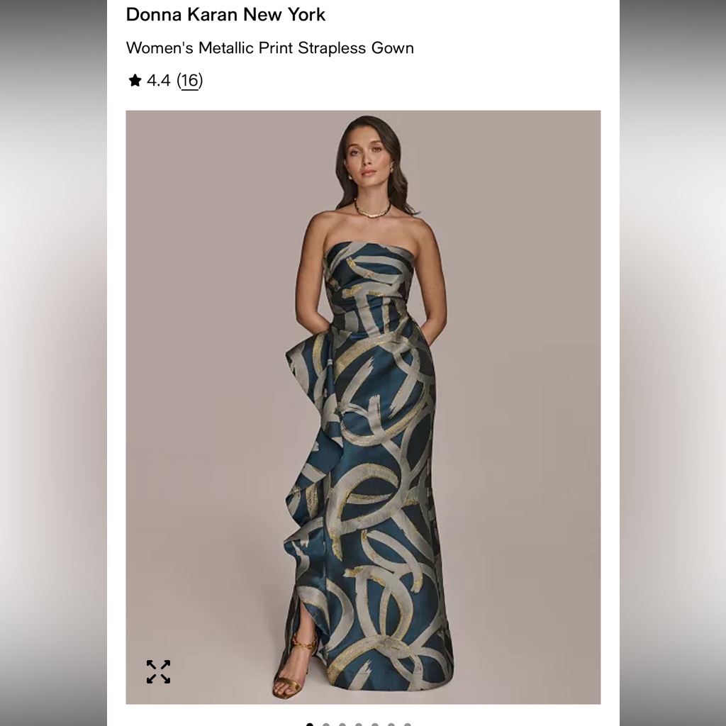 Donna Karan Strapless Metallic Blue And Gold Gown